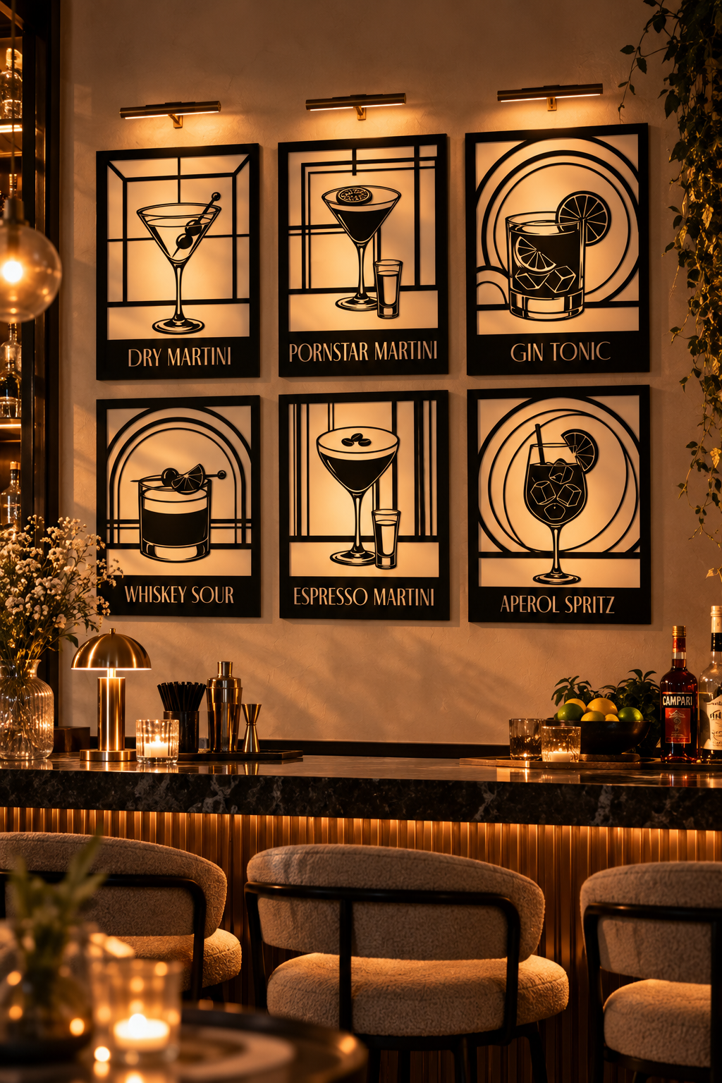 Cocktail Club Metallwandbild 6er Set - Made in Germany