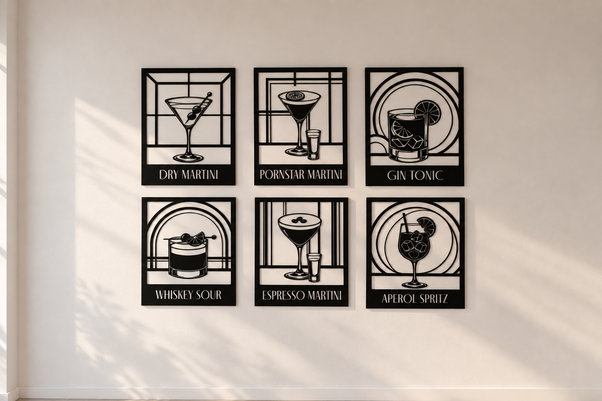 Cocktail Club Metallwandbild 6er Set - Made in Germany