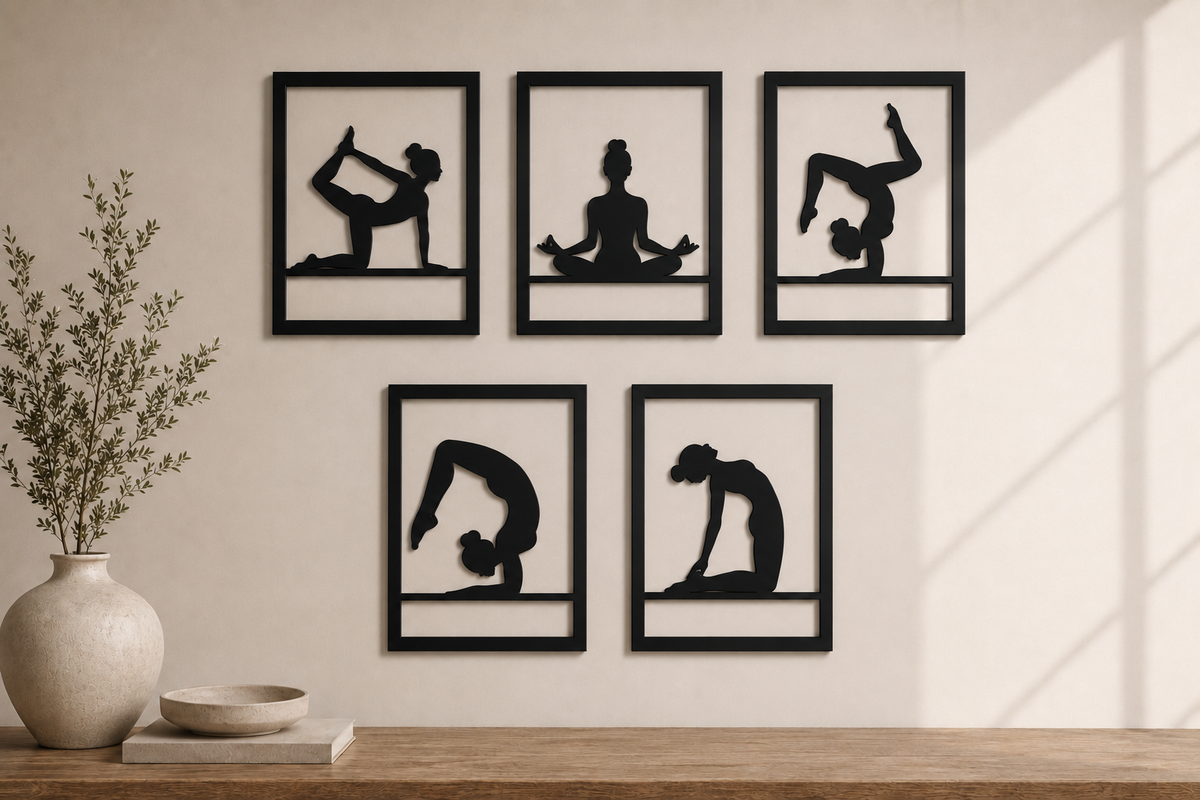 Yoga Pose Serie Metallwandbild 5er Set - Made in Germany