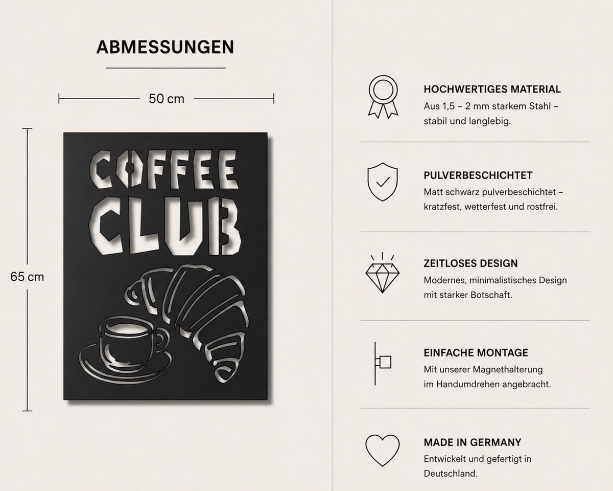 Coffee Club Metallwandbild - Made in Germany