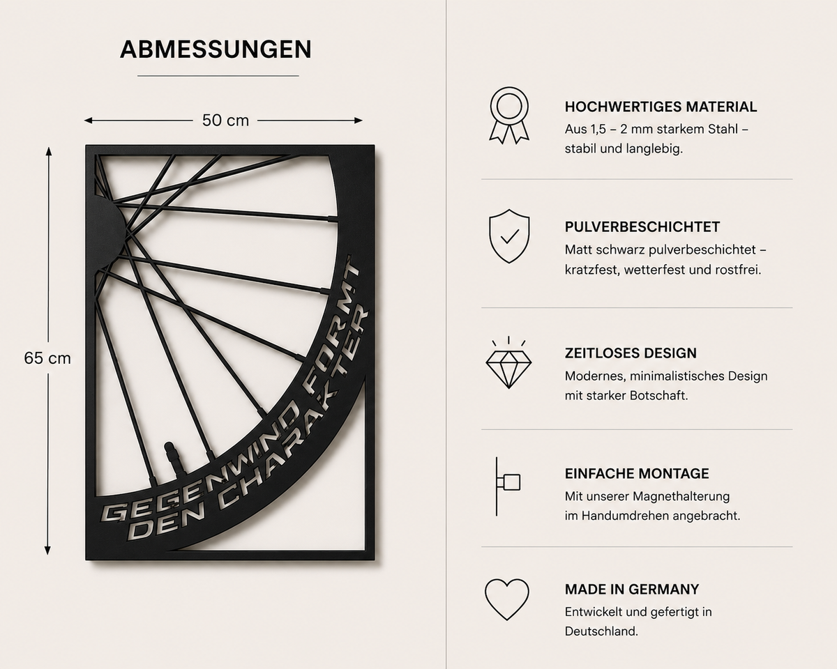 Gegenwind formt den Charakter Metallwandbild - Made in Germany
