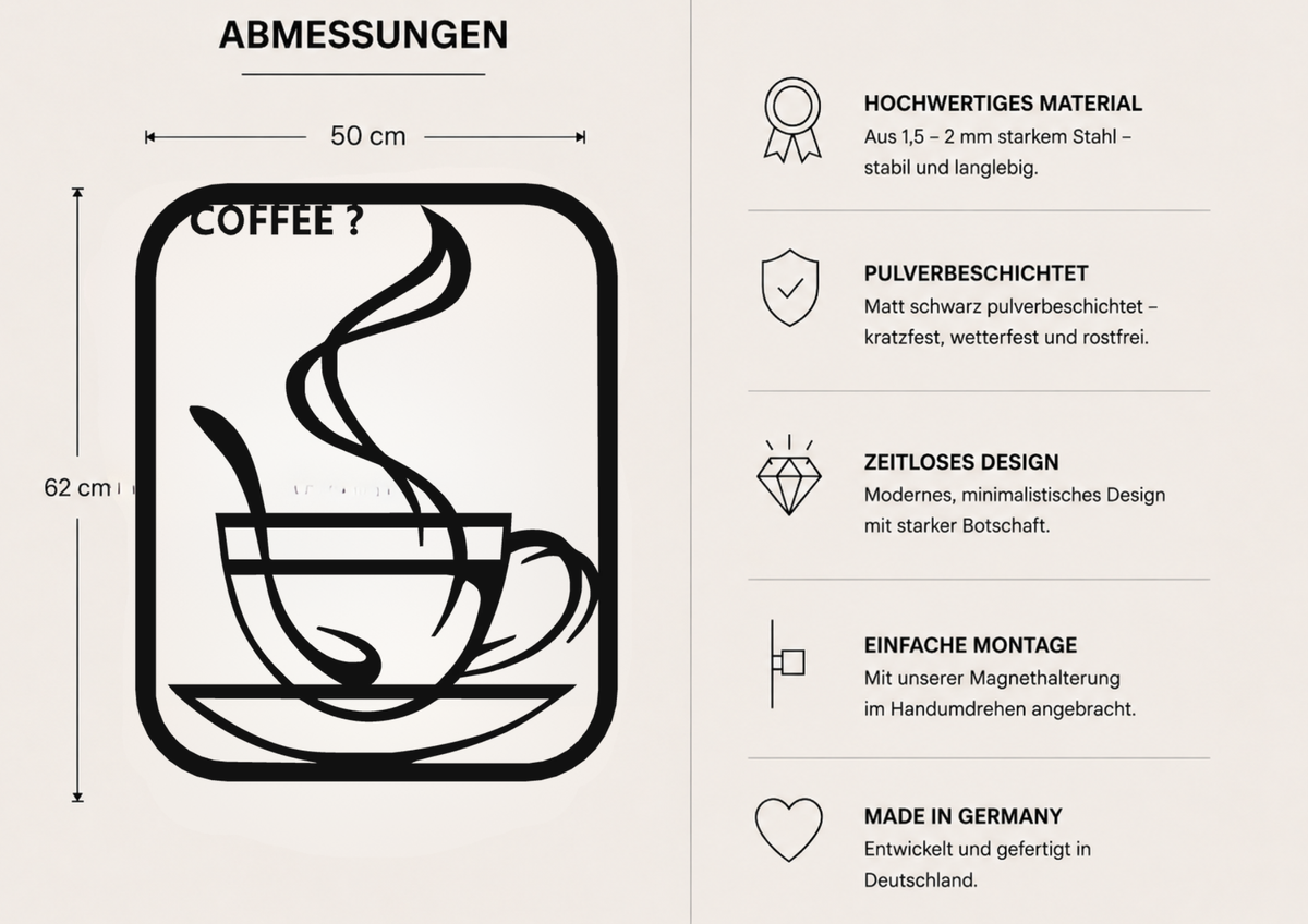 Metallwandbild Kaffee Tasse - Made in Germany