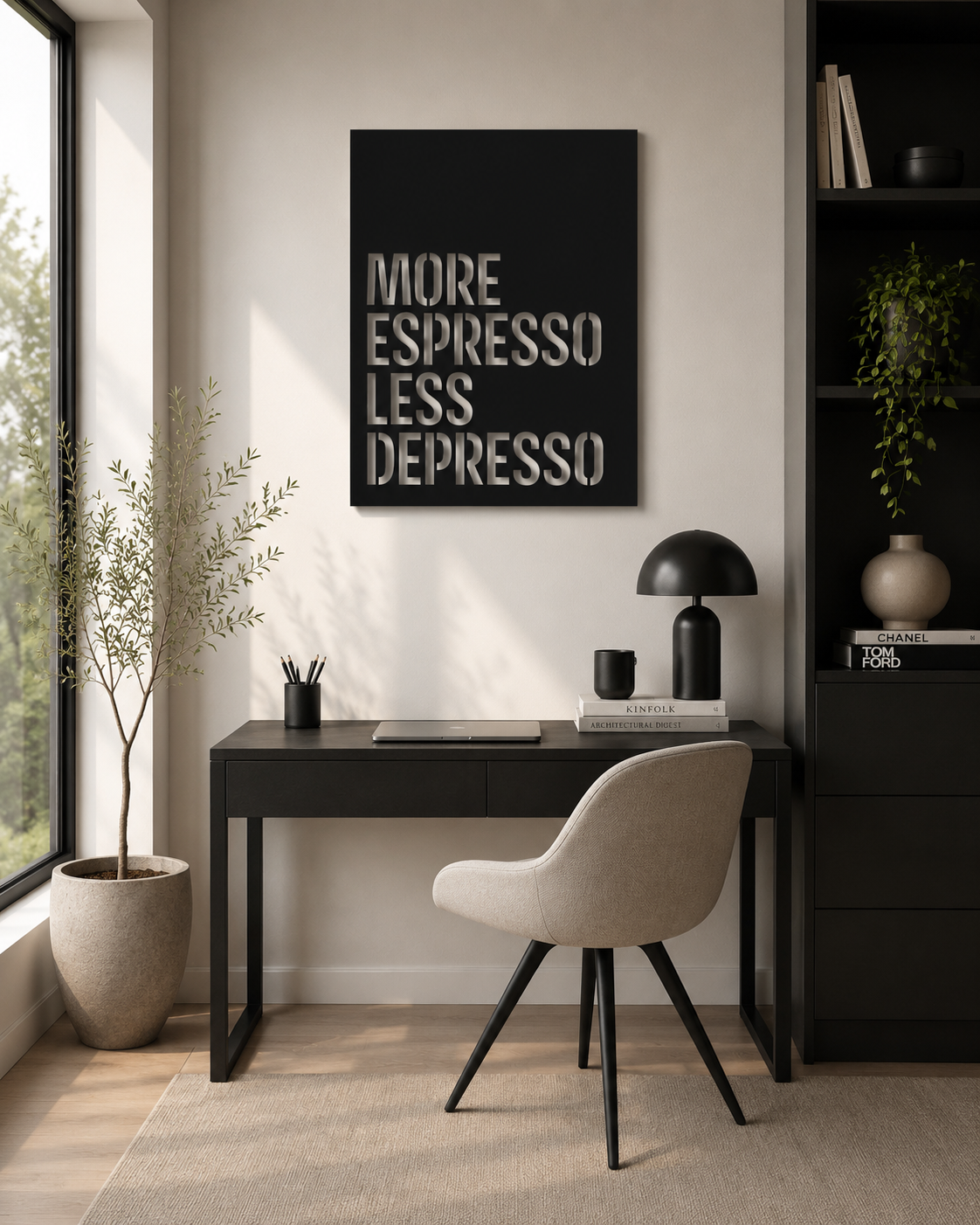 More Espresso Less Depresso Metallwandbild - Made in Germany
