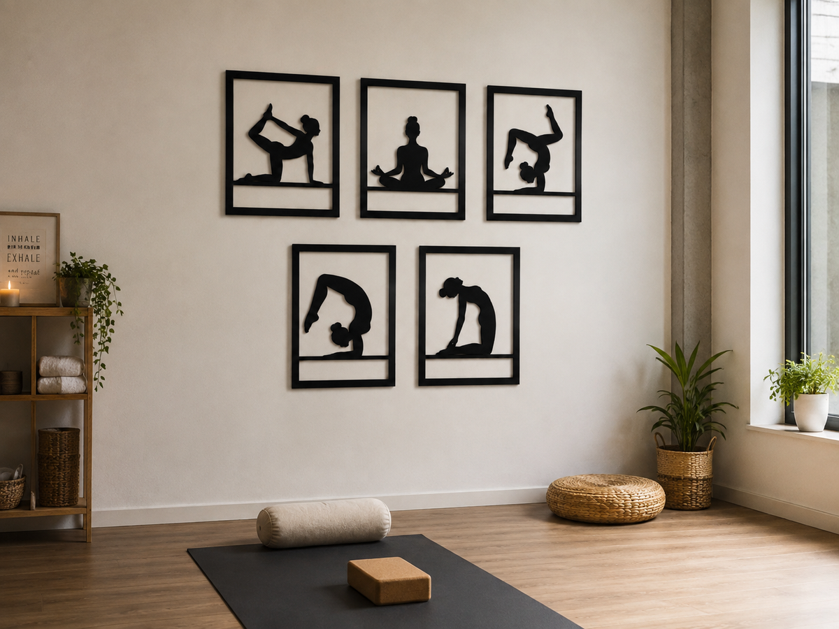 Yoga Pose Serie Metallwandbild 5er Set - Made in Germany
